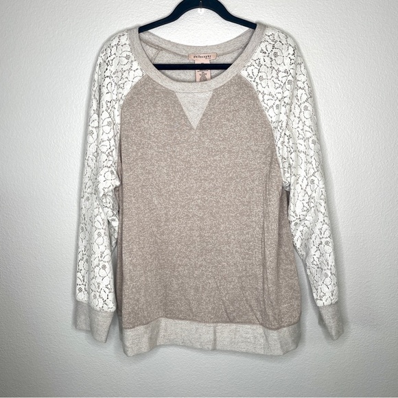 Philosophy Tan Lace Crewneck Lightweight Long Sleeve Sweater Sweatshirt Size XXL - Picture 1 of 7